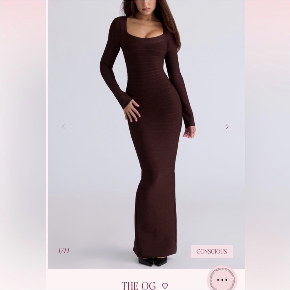 House of CB Chocolate Brown Long Sleeve Maxi bandage Dress